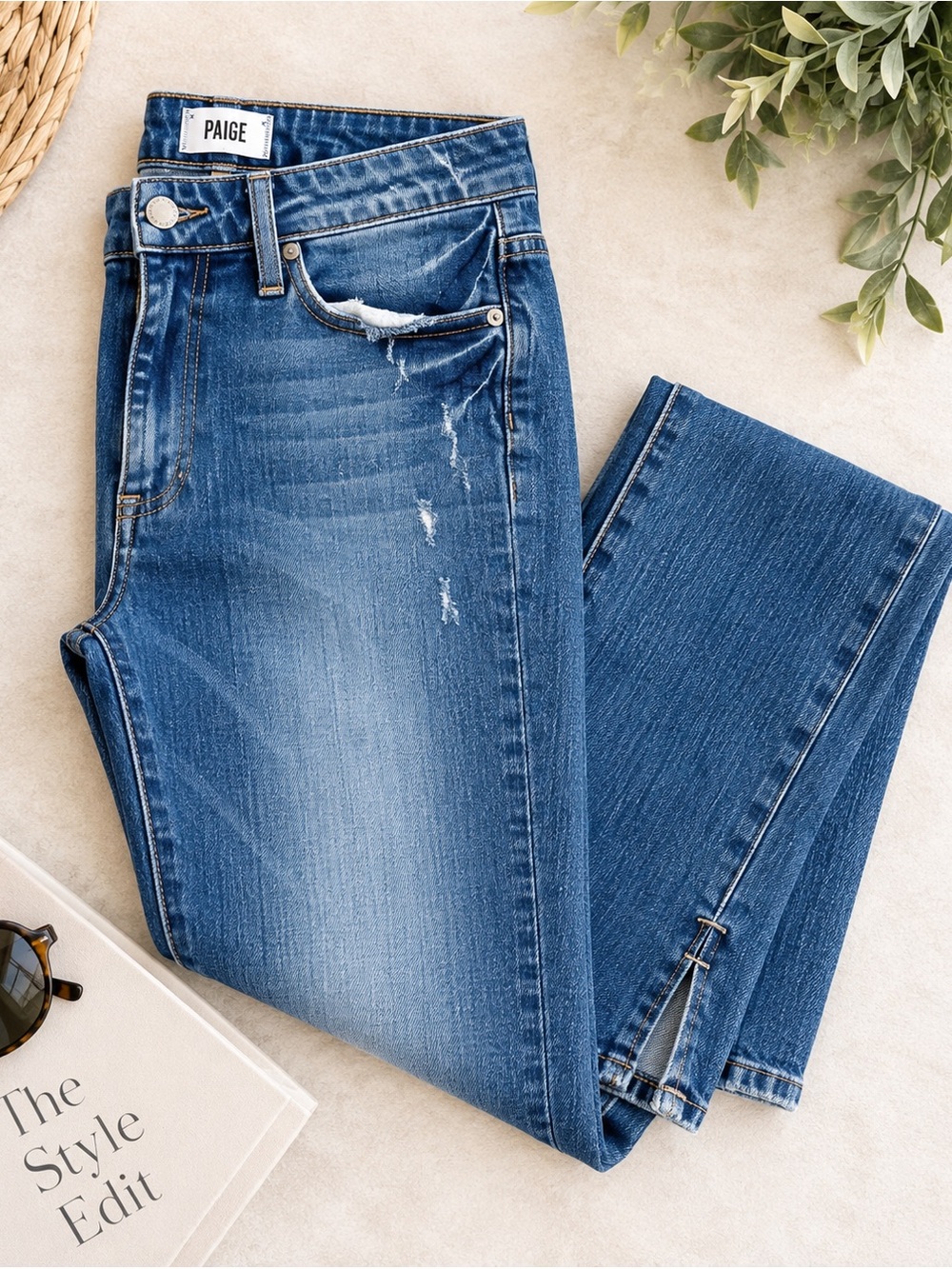 PAIGE Hoxton Ankle Peg Jeans 27 High Rise Distressed Side Slit Medium Wash